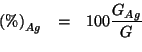\begin{eqnarray*}
\PercentOf{Ag}&=&100\frac{\GOf{Ag}}{G}\\
\end{eqnarray*}
