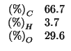 $
\begin{array}{rl}
\PercentOf{C}&66.7\\
\PercentOf{H}&3.7\\
\PercentOf{O}&29.6\\
\end{array}$