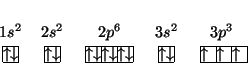 \begin{displaymath}\setlength{\tmpLength}{0.5em}
\begin{array}{ccccccc}
1s^2&...
...Start'';p+/l0.5\tmpLength/*+{\uparrow};
\end{xy}\\
\end{array}\end{displaymath}