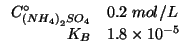 $
\begin{array}{rl}
\CZeroOf{\left(NH_4\right)_2SO_4}&0.2\;mol/L\\
K_B&1.8\times10^{-5}\\
\end{array}$