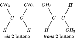 \begin{displaymath}
\begin{array}{cc}
\begin{xy}
<1em,0em>:;
*+{C};p=''left'',p+...
...t {}cis}-2-butene}&\mbox{{\it {}trans}-2-butene}\\
\end{array}\end{displaymath}